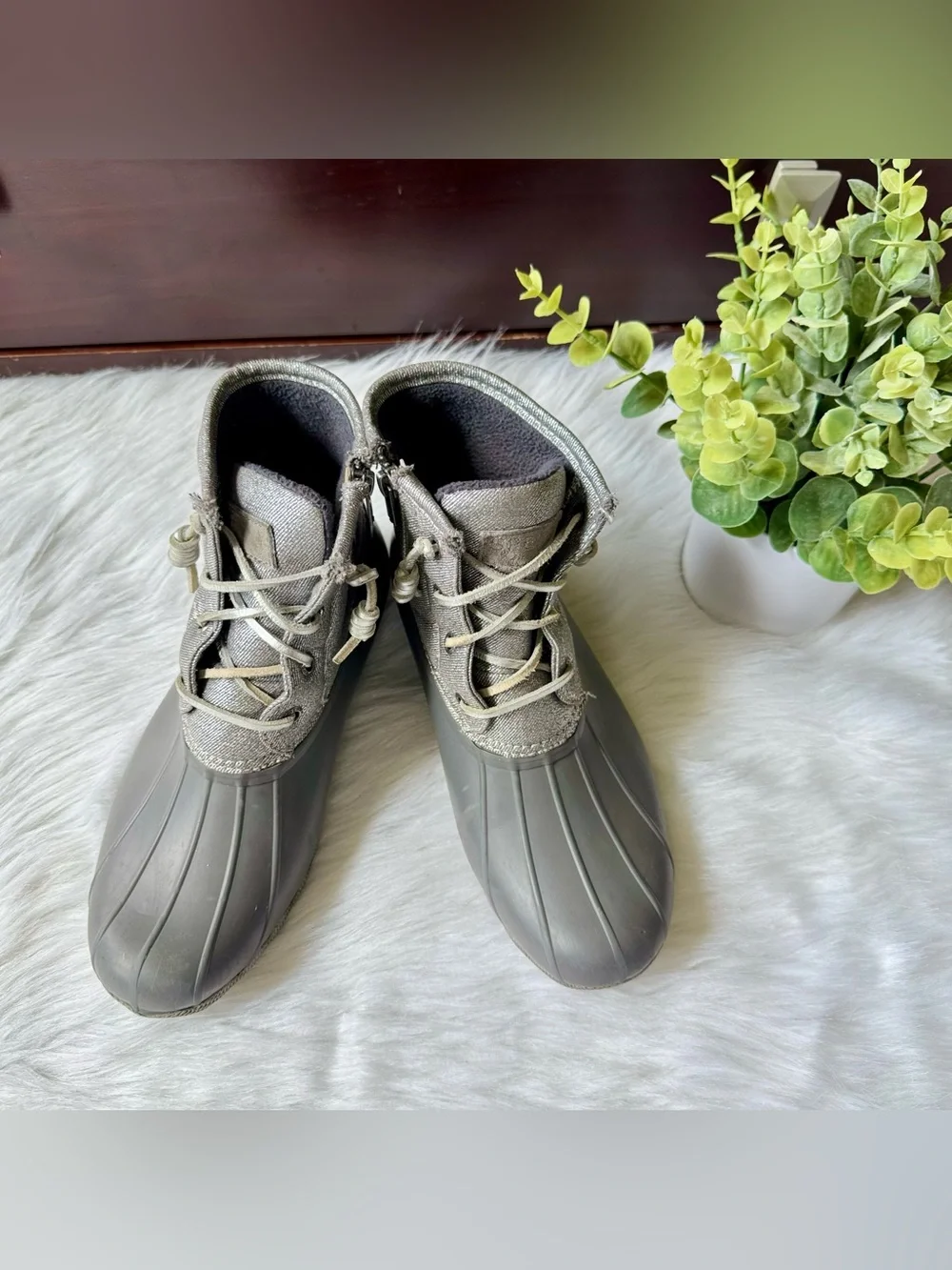 Preppy Fall Sperry Saltwater Waterproof Duck Boots‎ Gray 7.5